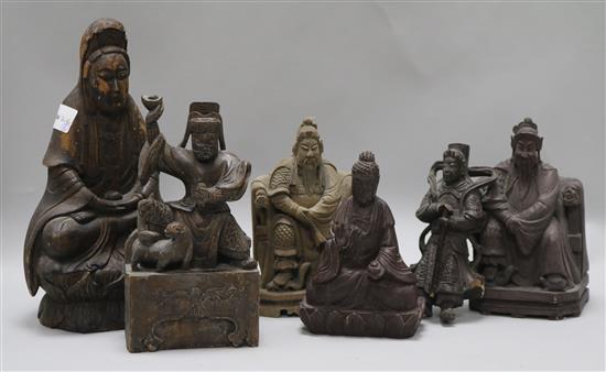 Six Chinese carved wood figures